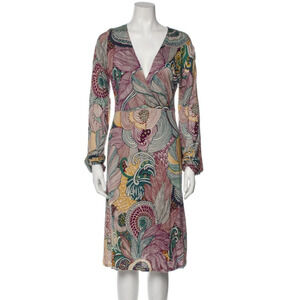 Missoni Vintage Paisley Long Sleeve Dress Fully Lined Size 4 V Neck Designer